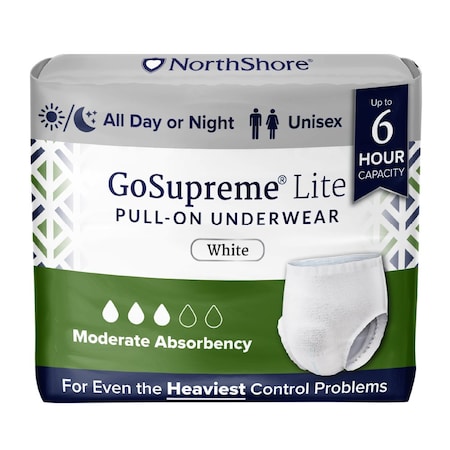 Northshore GoSupreme LITE Pull-On Underwear, White, 2X-Large, 56"-80", 48PK 1377